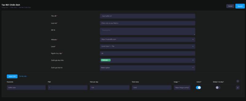 tao chien dich traffic user web1s.com